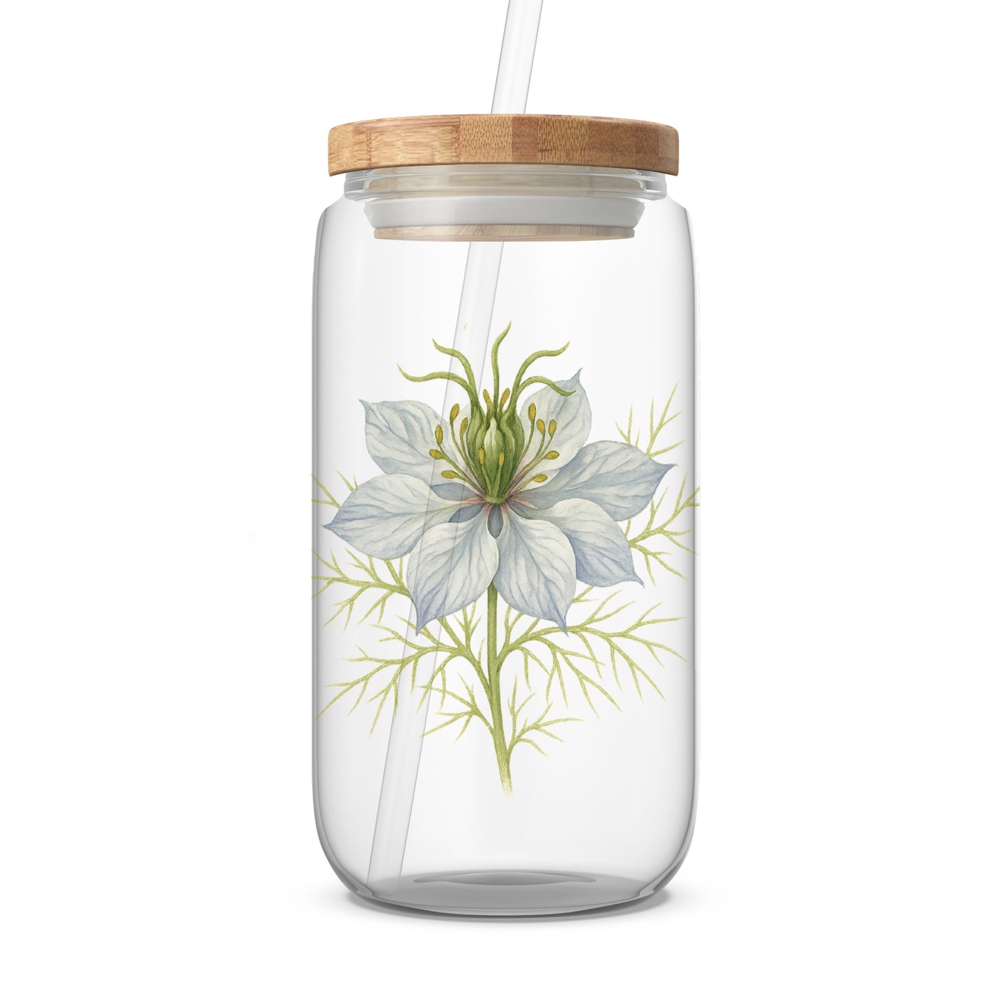 Floral Bamboo Lid Glass Tumbler with Straw product