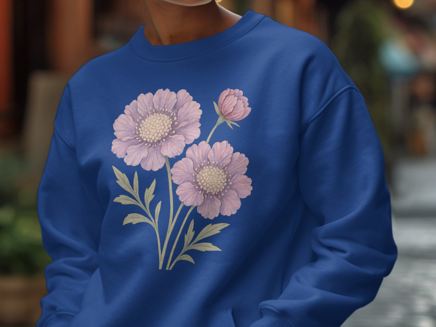 Beautiful Blue Sweatshirt with Floral Design product type