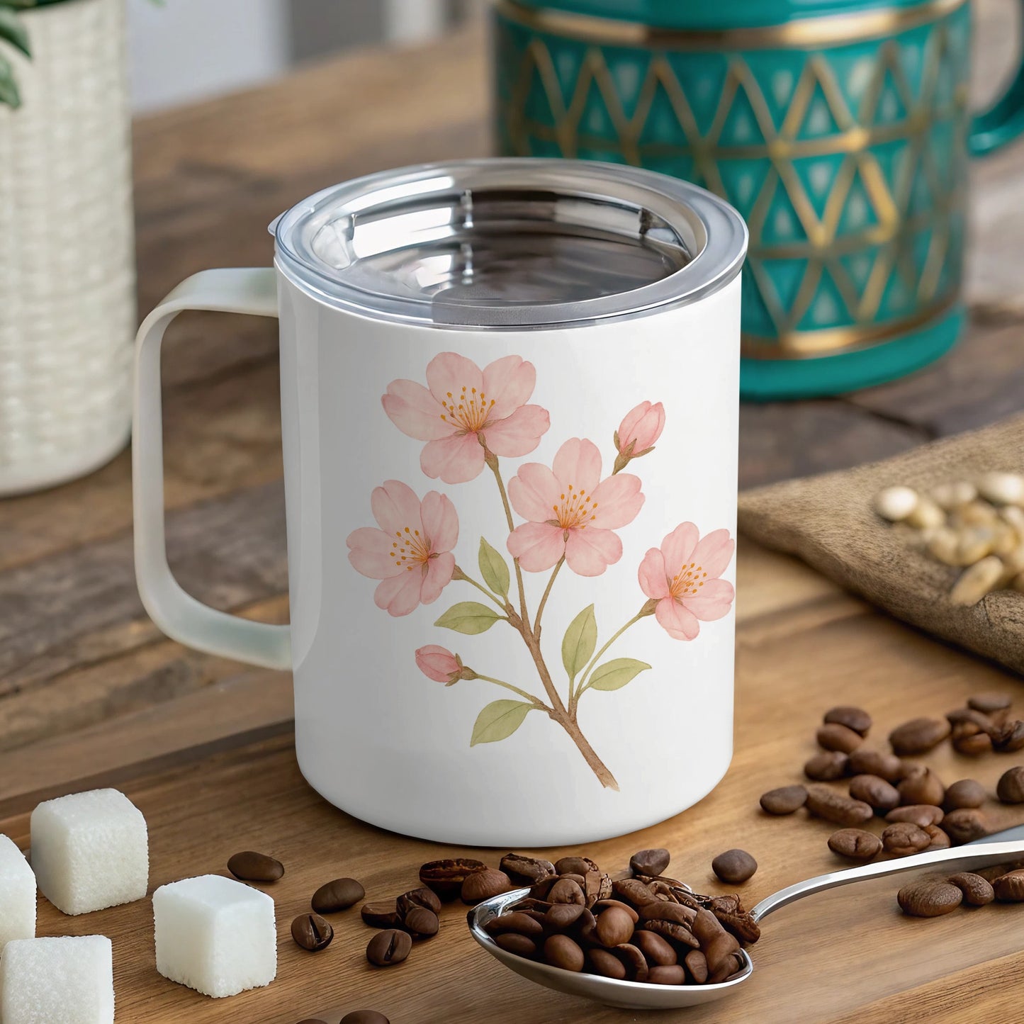 Blossoming Pink Flower Design White Coffee Mug product