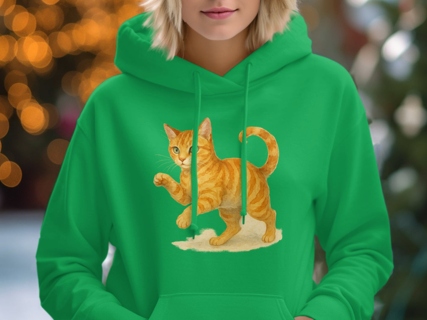 Green Hoodie Featuring Playful Cat Design product type