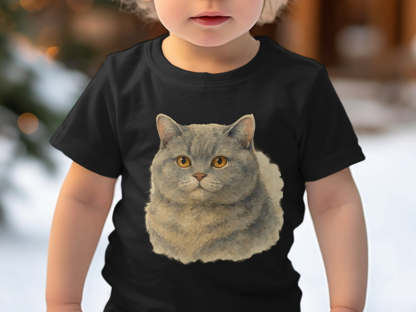 Adorable Furry Gray Cat Design on Kid's T-Shirt product type