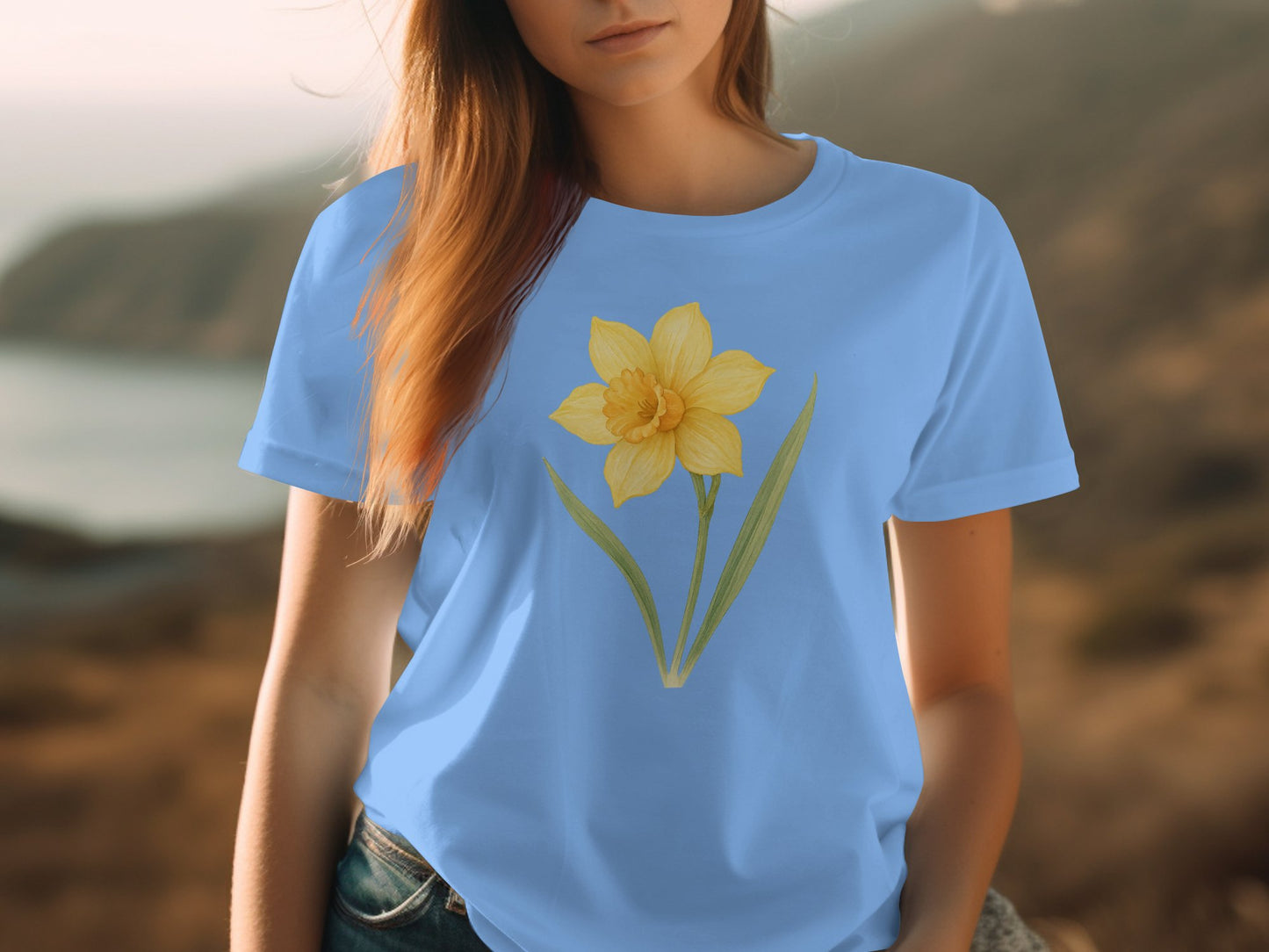 Bright Blue Tee with Sunflower Print T-Shirt product type