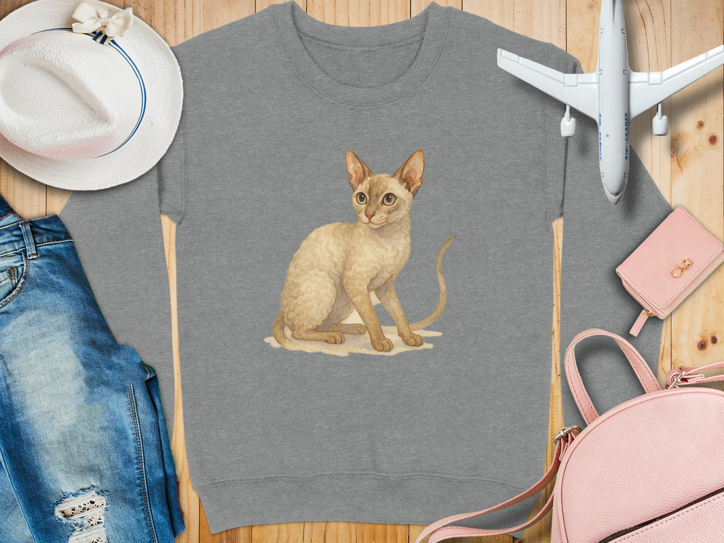Cute Cat Design on Grey Sweatshirt Clothing Product