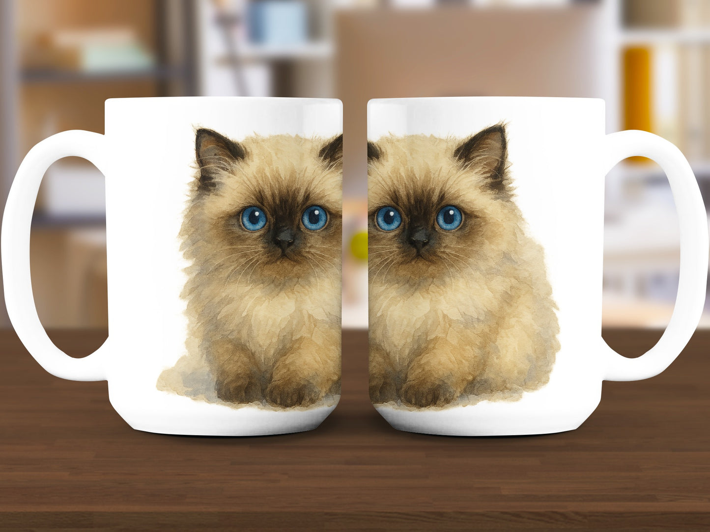 Cute Fluffy Kitten with Blue Eyes on White Mug product type