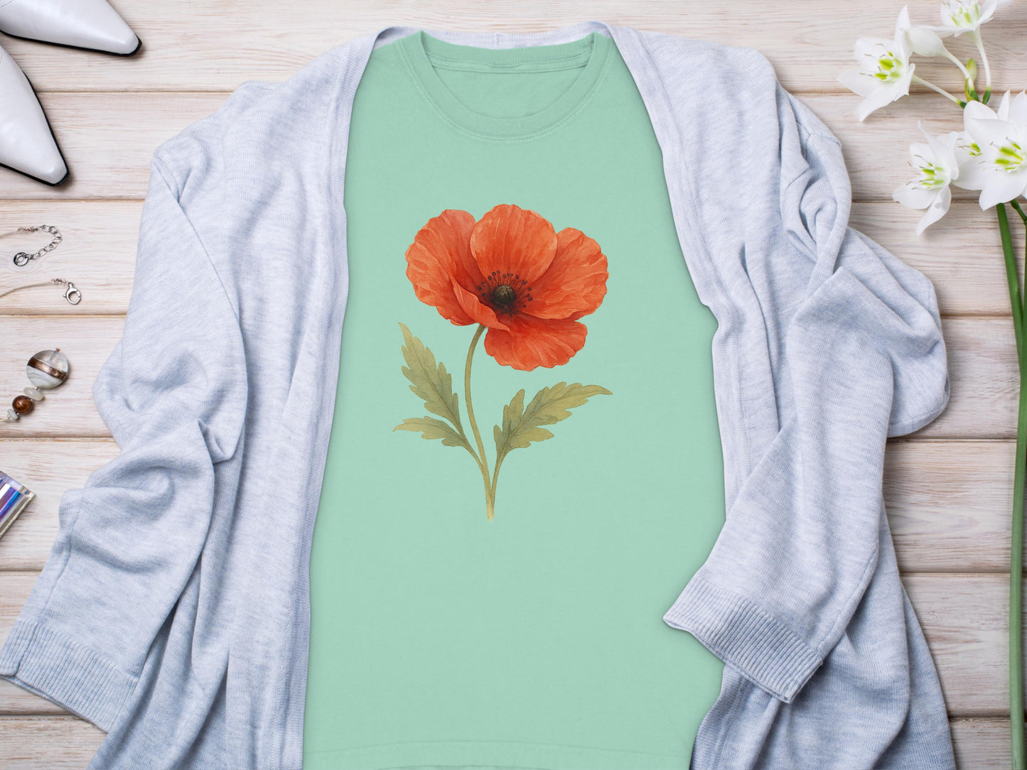 Beautiful Red Poppy Print Women's Clothing Product