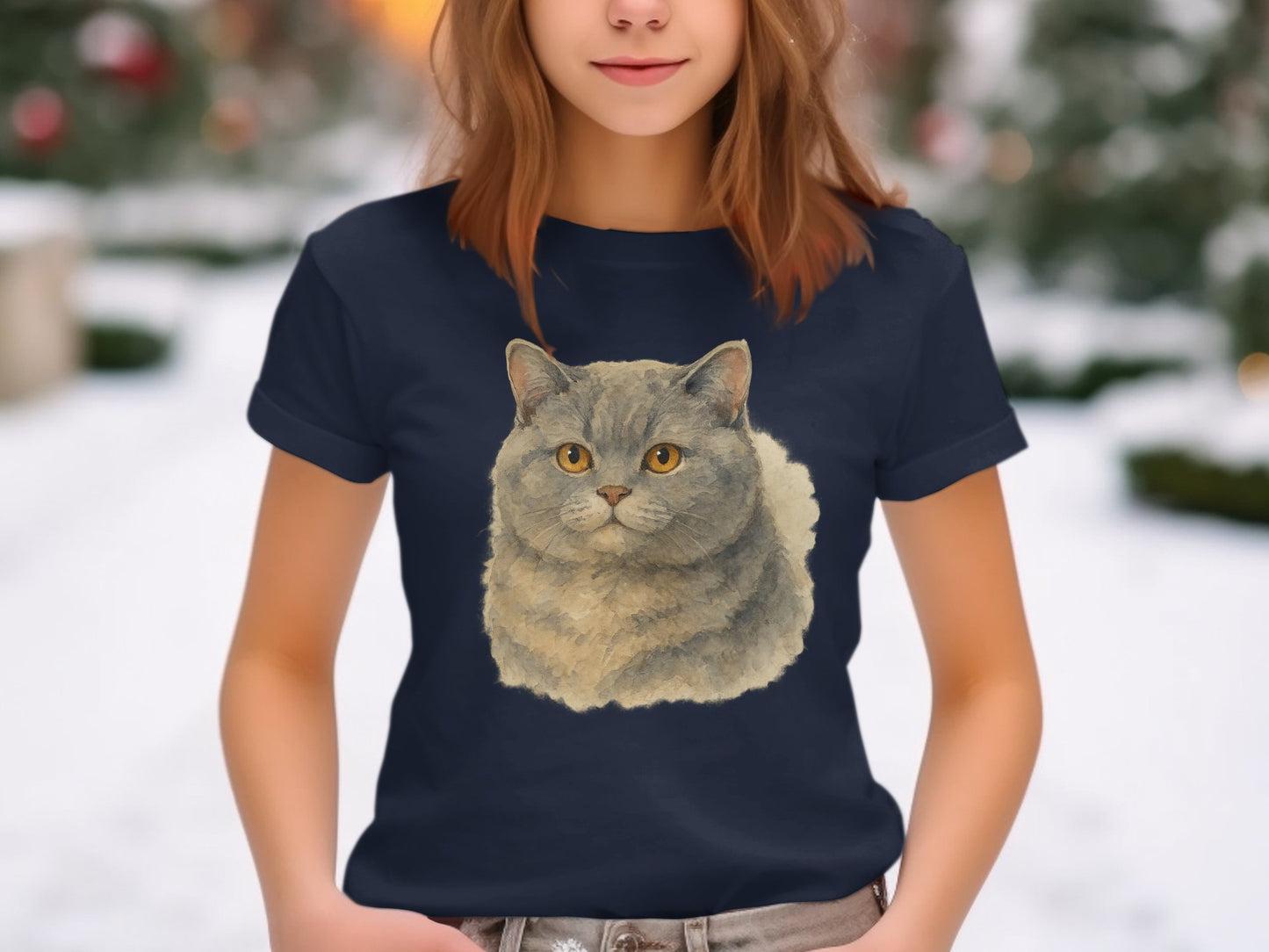 Cozy Cat with Big Eyes Print T-Shirt product type