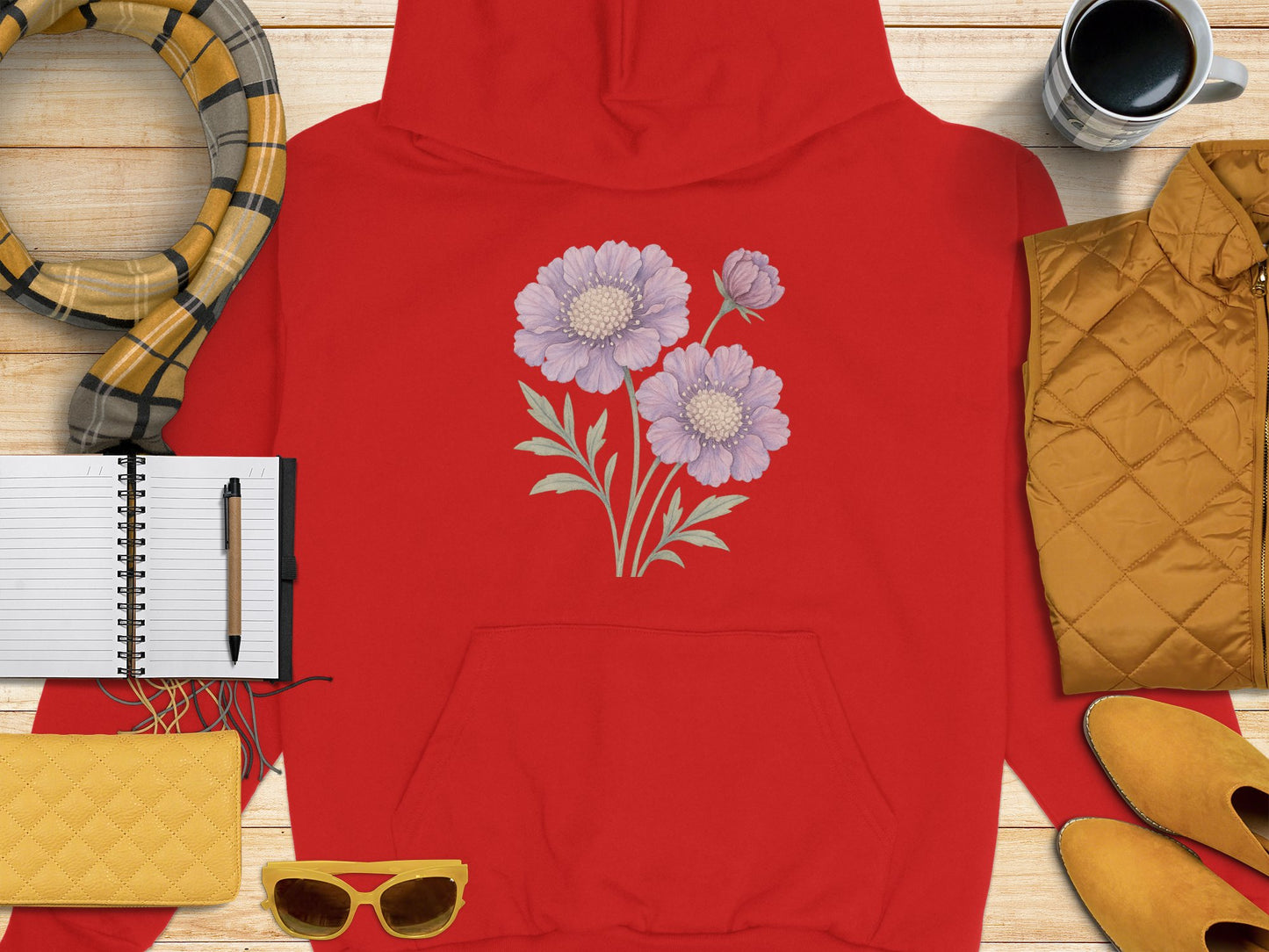 Purple Blossoms on Red Hoodie product type