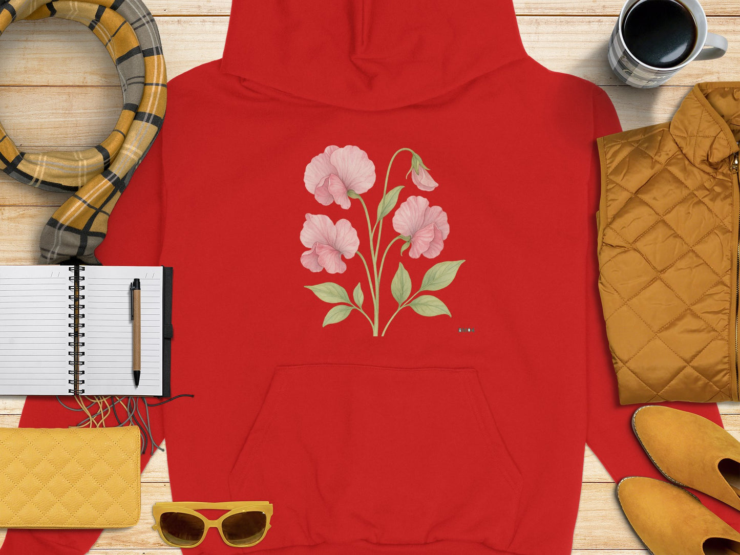 Stylish Red Flower Design Hoodie for a Bold Statement product