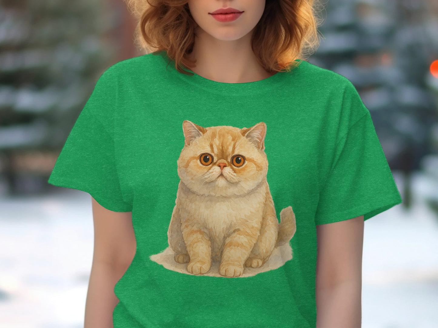 Cute Orange Cat Graphic Printed Green T-shirt product type