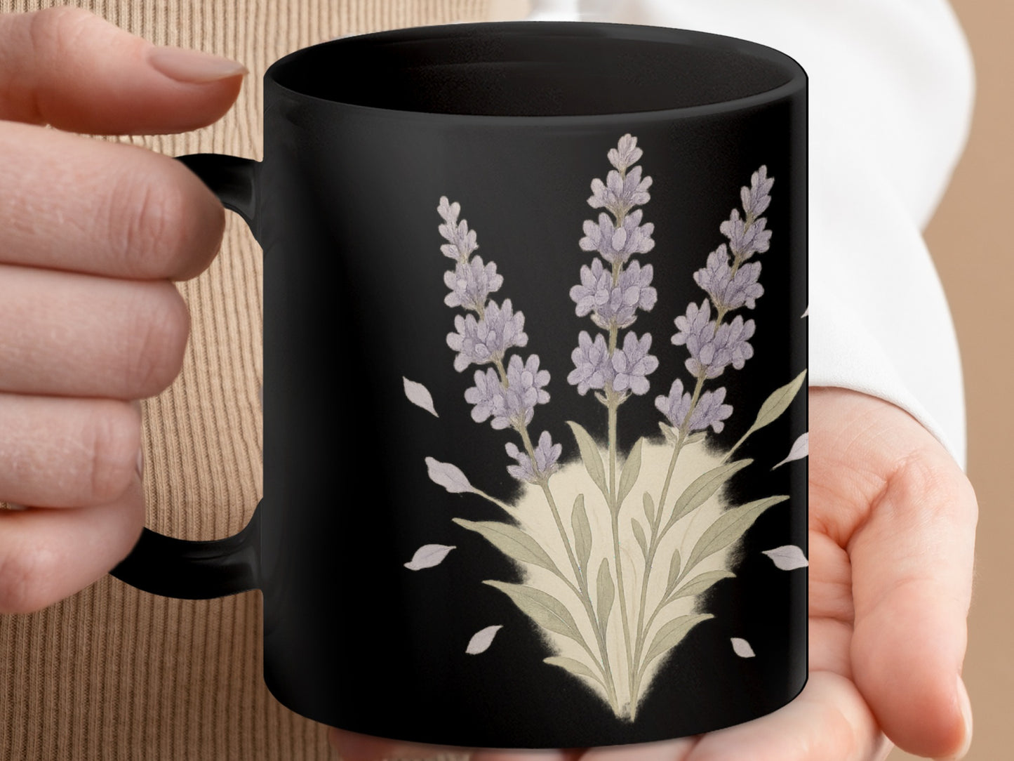Lavender Flower Design Black Mug product type