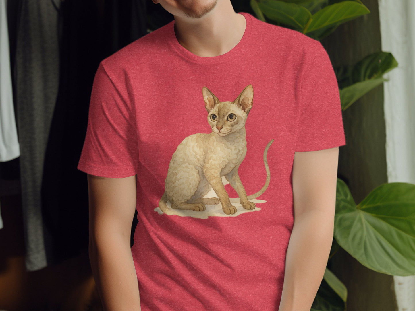 Adorable Curly-Haired Cat Illustration T-shirt product