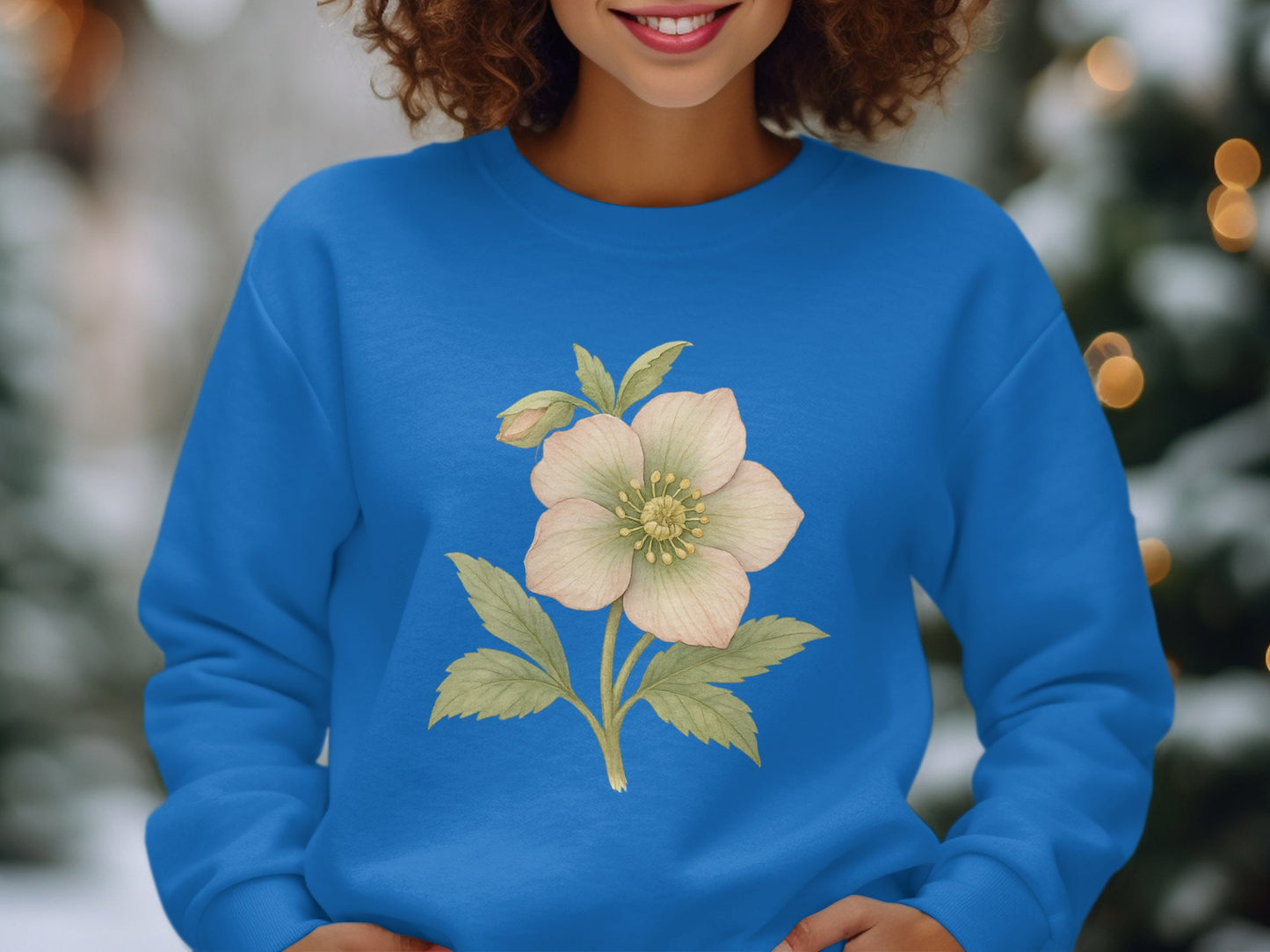 Floral Print Design on Blue Cozy Sweatshirt product