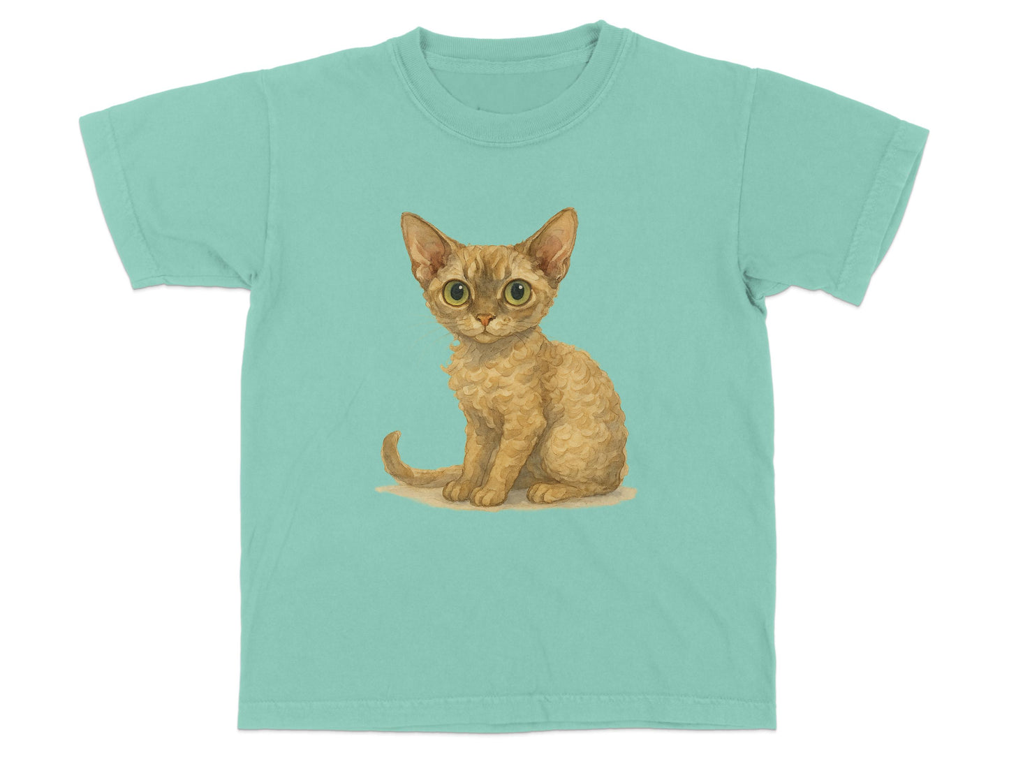 Adorable Kitten with Big Eyes on Green T-Shirt product