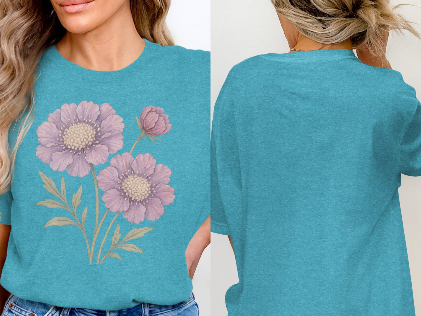 Beautiful Teal Shirt with Floral Graphic Design product type