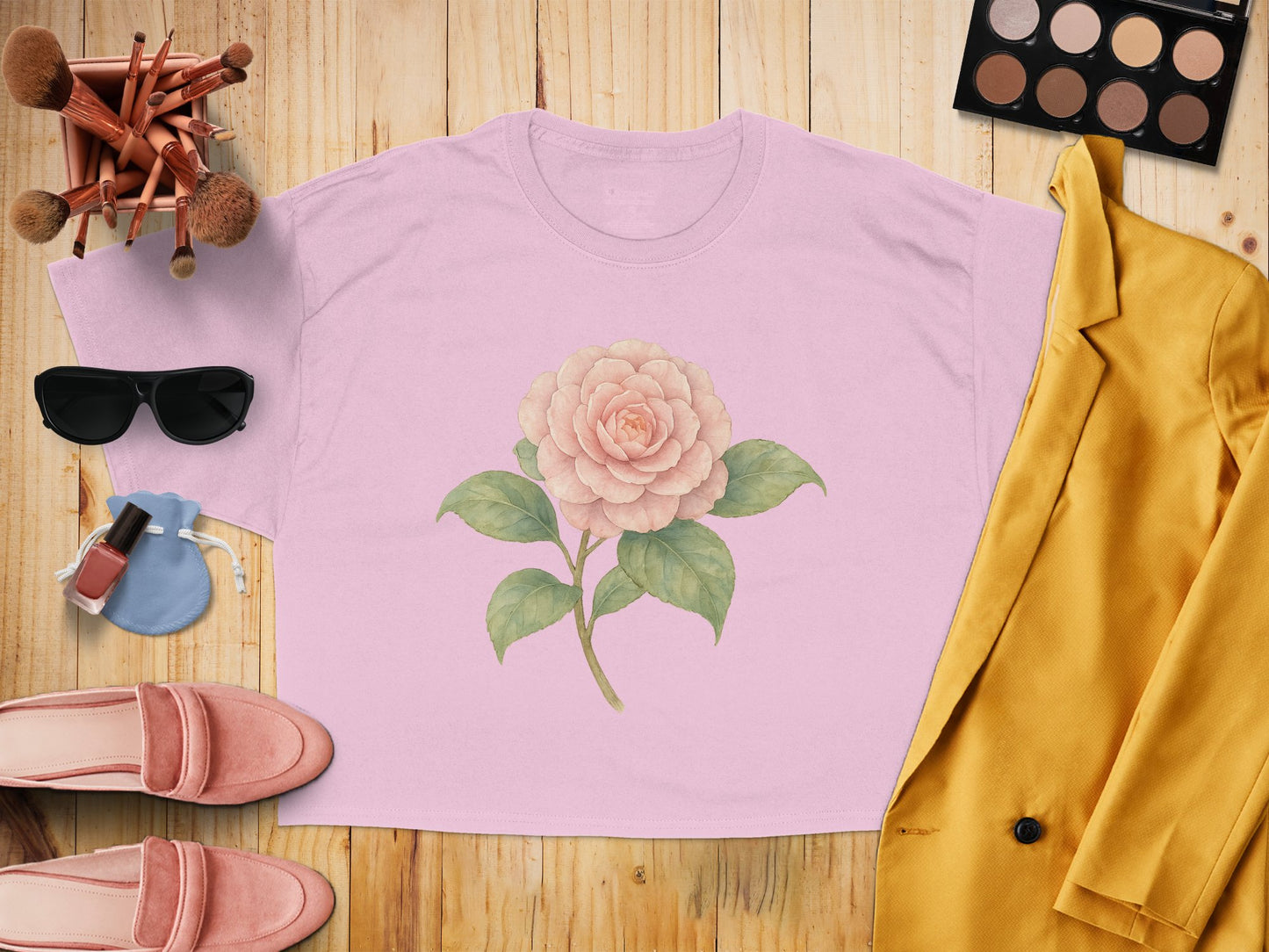 Pink Shirt Featuring a Single Blooming Flower product type