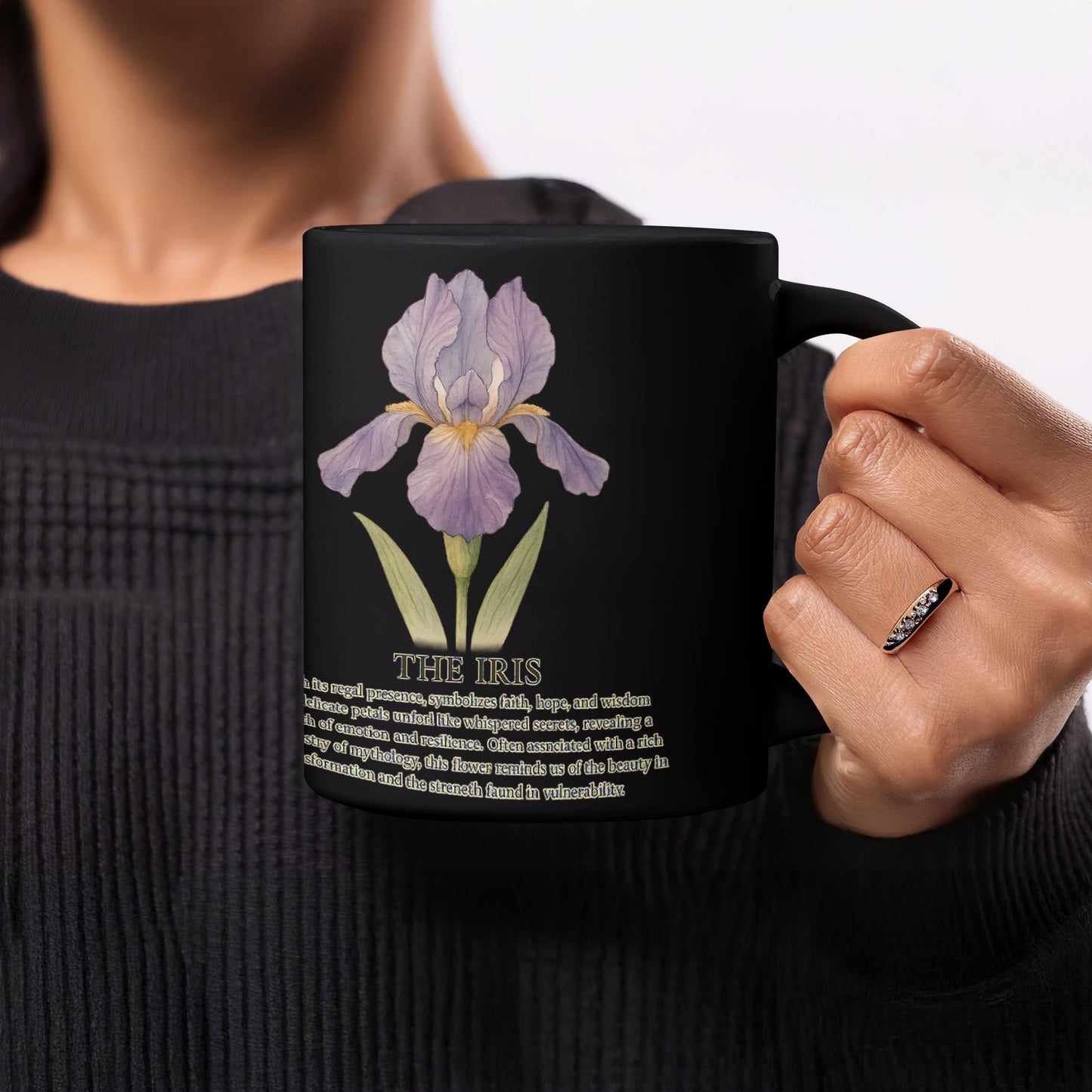The Iris Flower Print Black Coffee Mug product