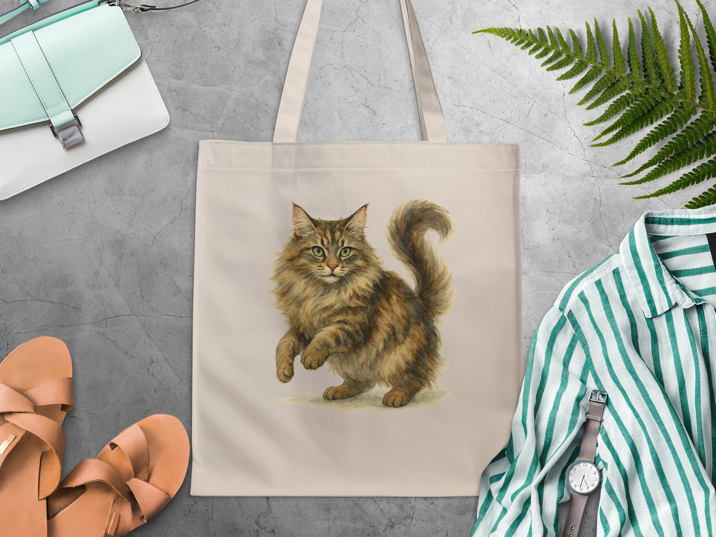 Adorable Cat Illustration on Trendy Tote Bag product type