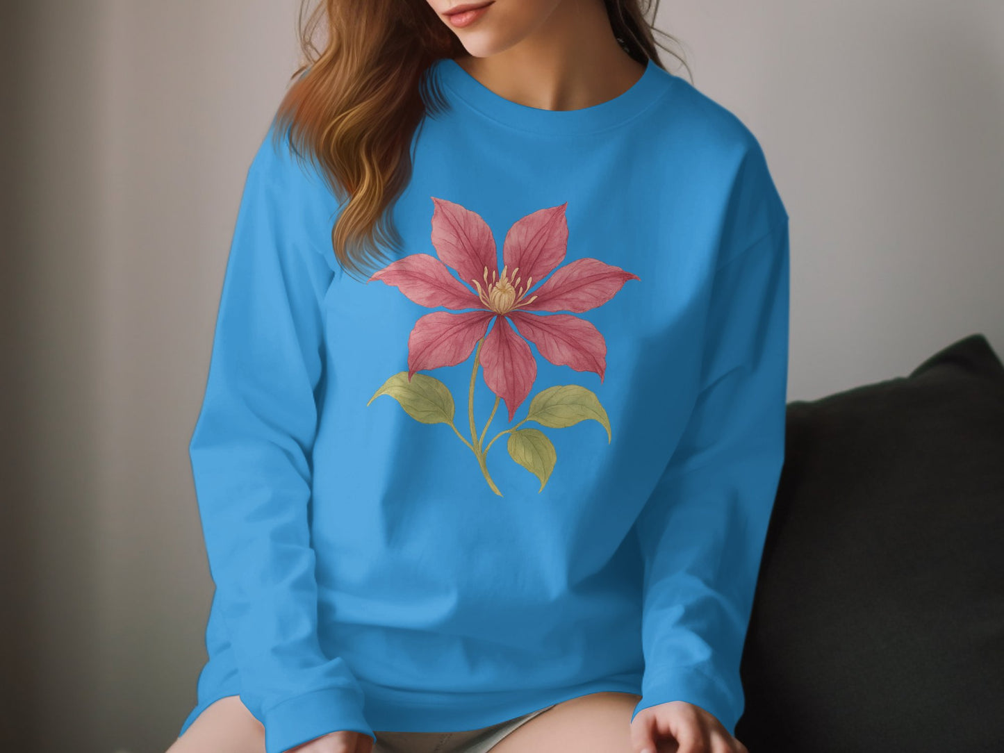 Floral Design Blue Long Sleeve Casual Top product type