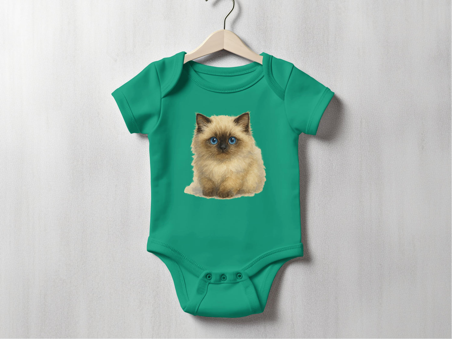 Adorable Cat Graphic on Green Onesie Baby product