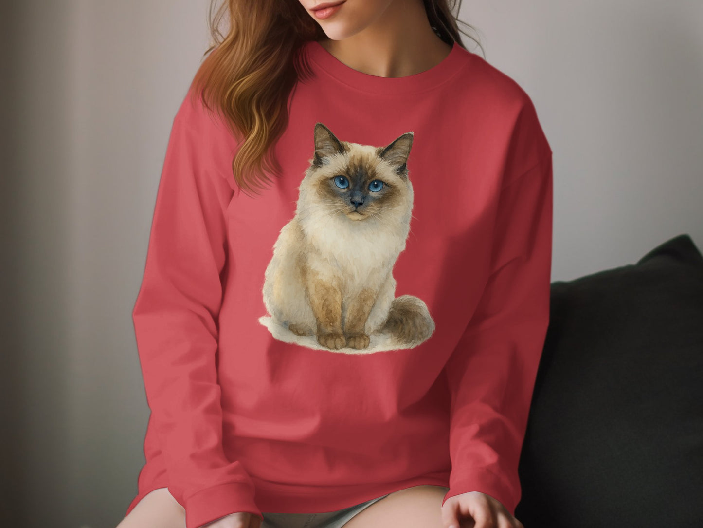 Red Long Sleeve Shirt with Adorable Cat Print product type