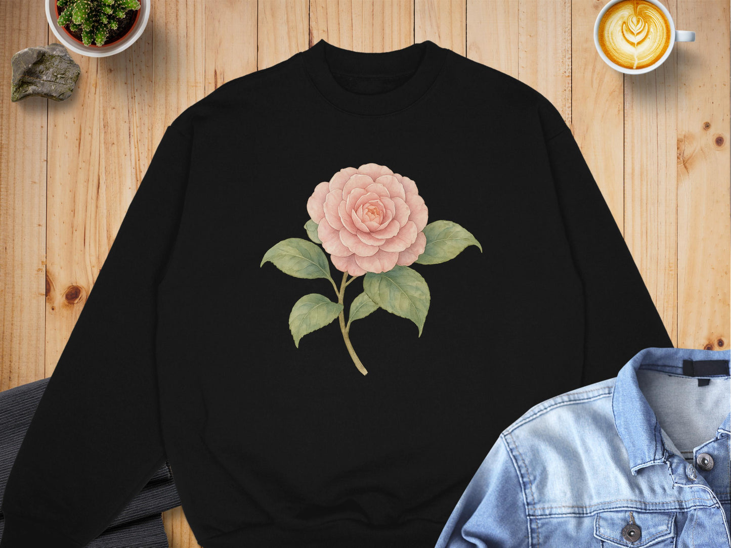 Elegant Pink Flower Design on Black Shirt product