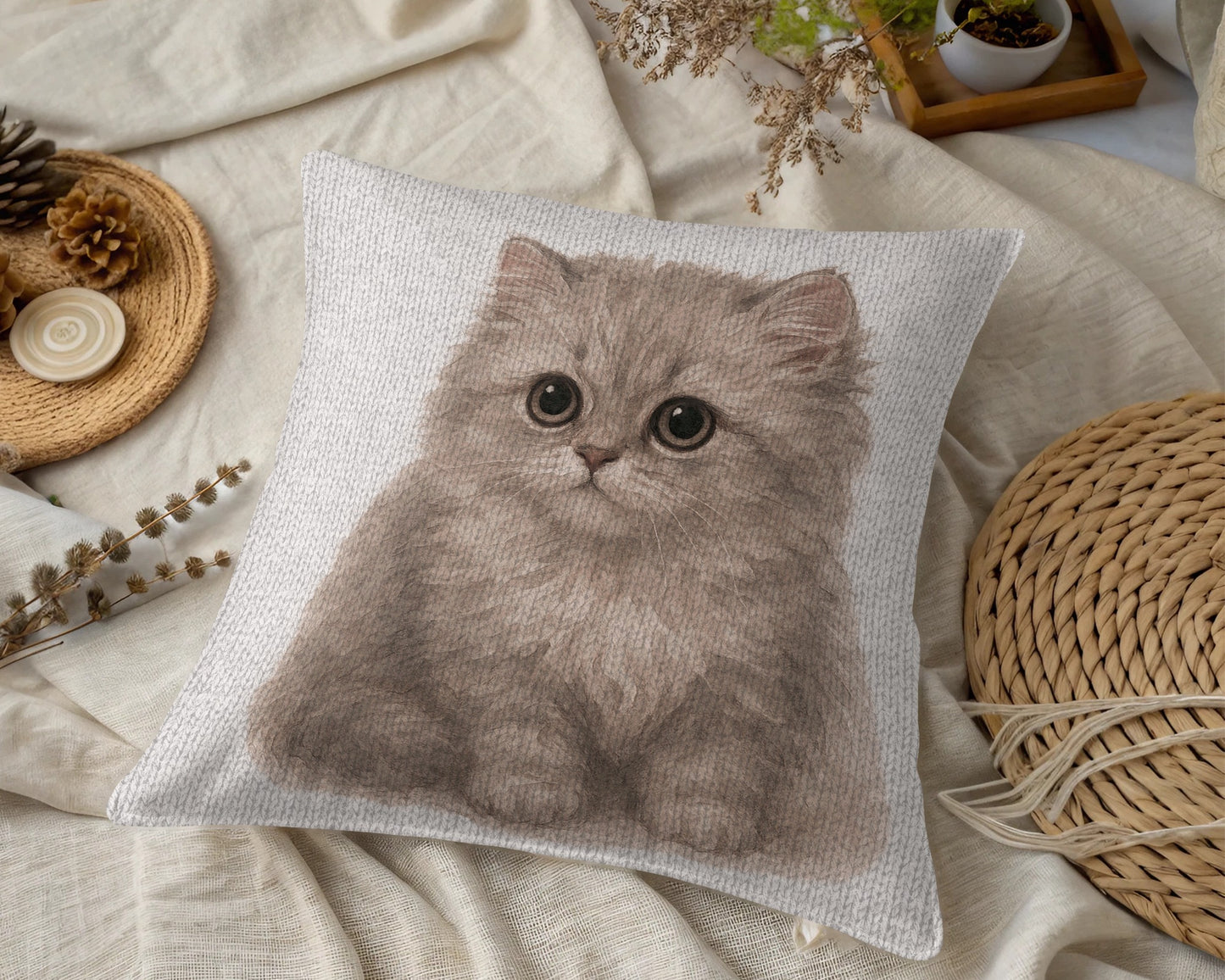 Cute Fluffy Kitten Print Decorative Pillow product