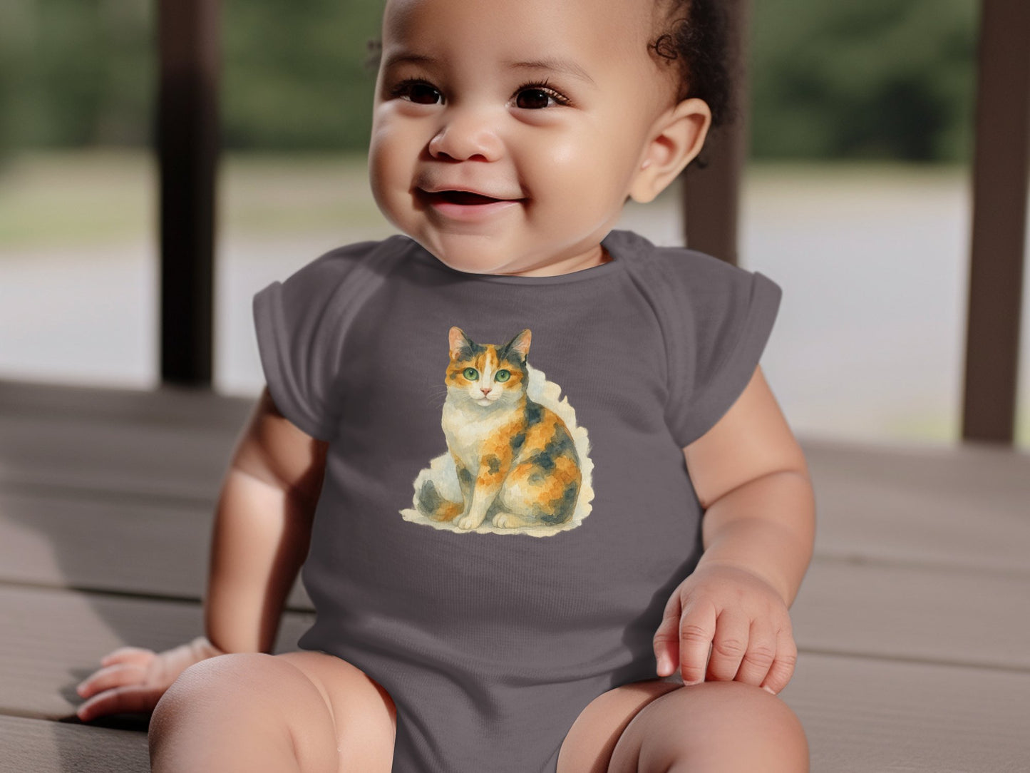 Adorable Baby Bodysuit with Cute Calico Cat Design product type