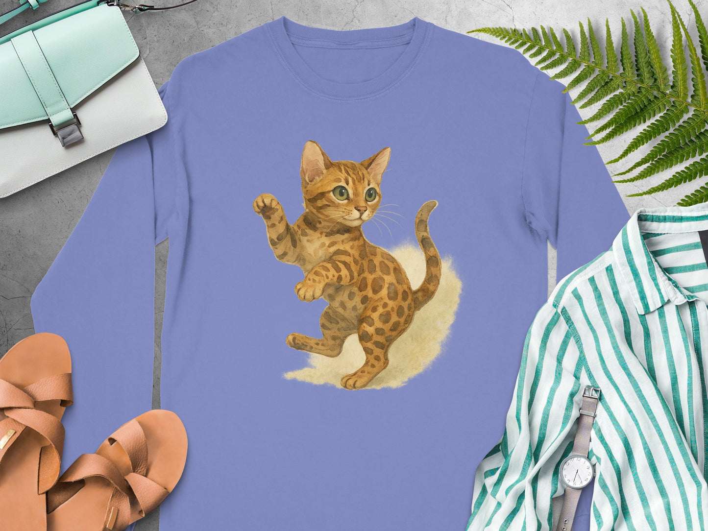 Adorable Playful Kitten Design on Casual Shirt product type