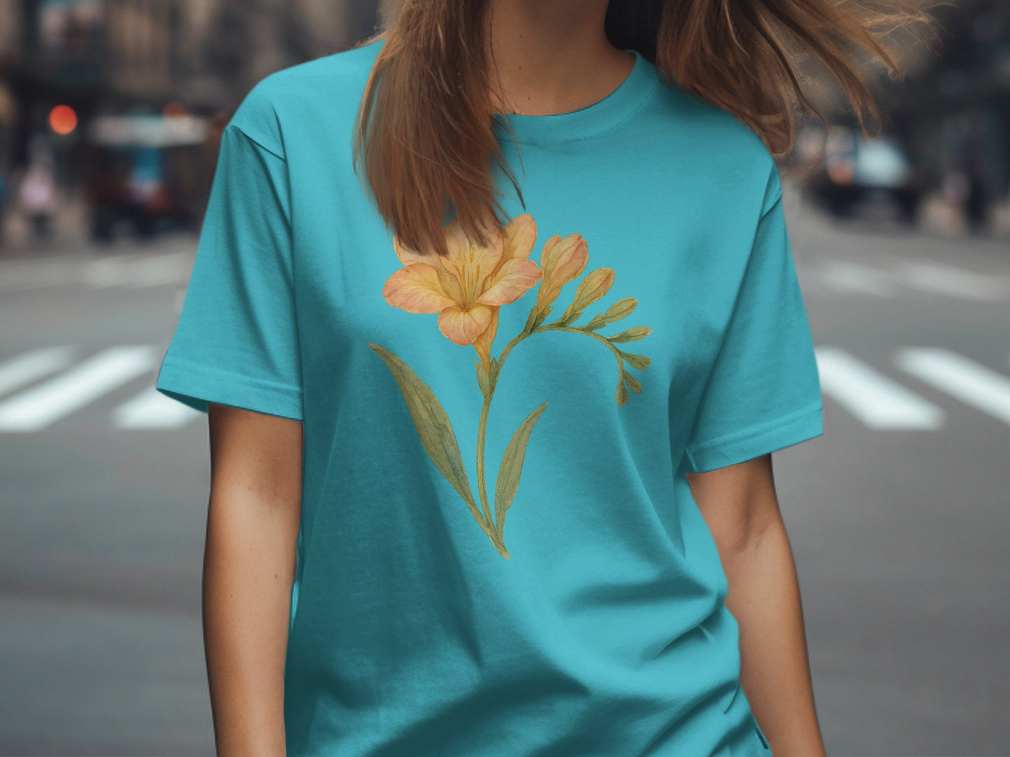 Blue Graphic T-Shirt with Yellow Floral Design product type