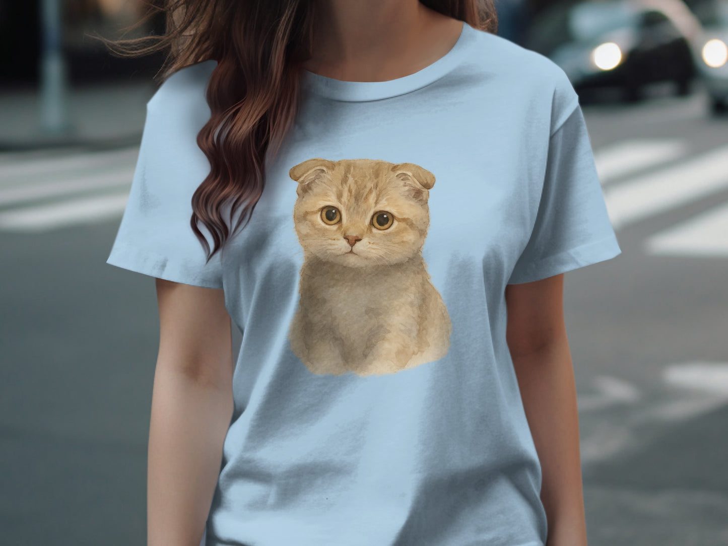 Cute Scottish Fold Kitten Print T-Shirt product type