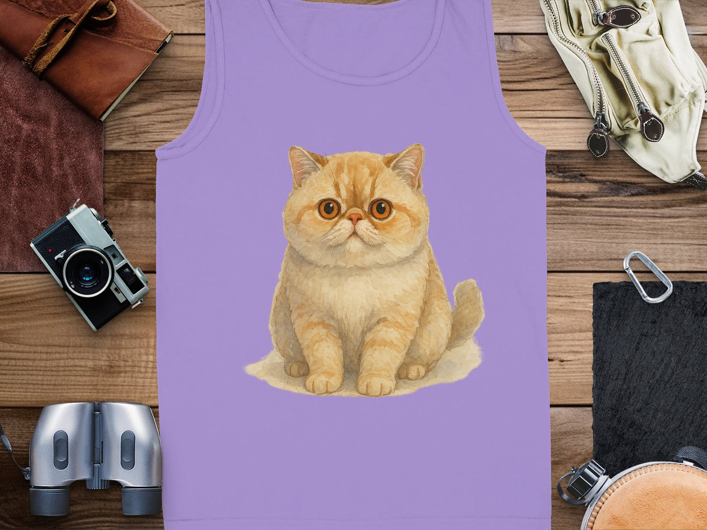 Cute Chubby Cat Illustration on Purple Tank Top product