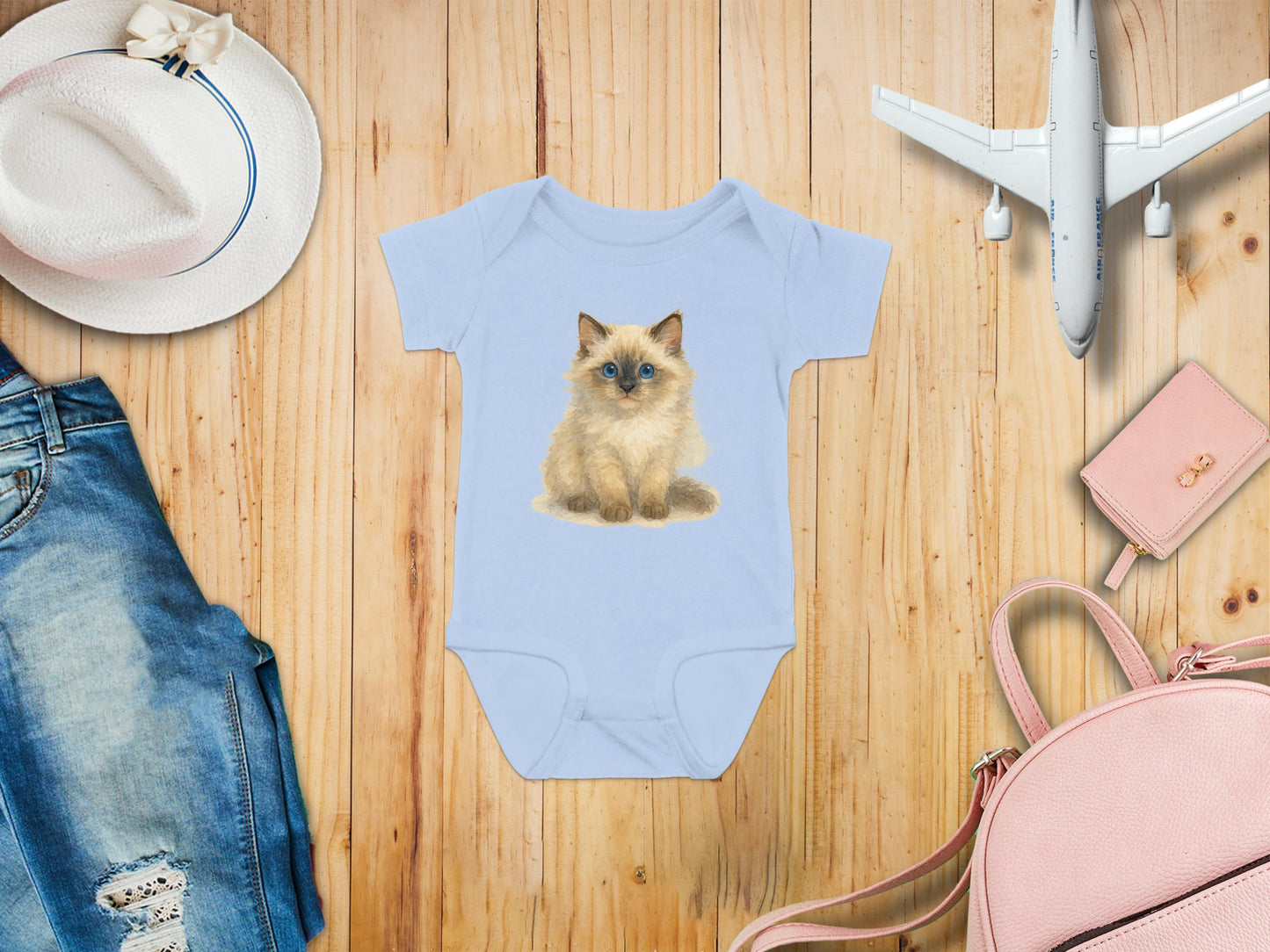 Adorable Kitten Graphic Baby Blue Bodysuit product