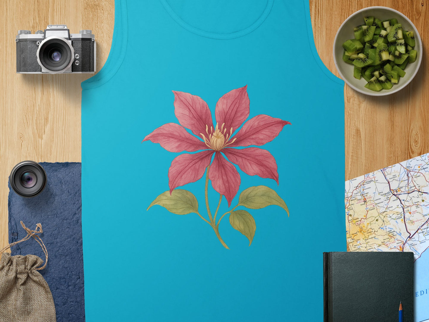 Blue Tank Top with Large Pink Floral Design product type