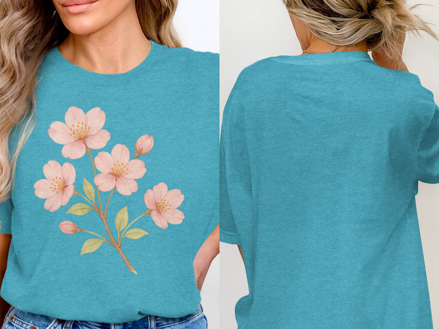 Beautiful Blue T Shirt with Pink Floral Design product type
