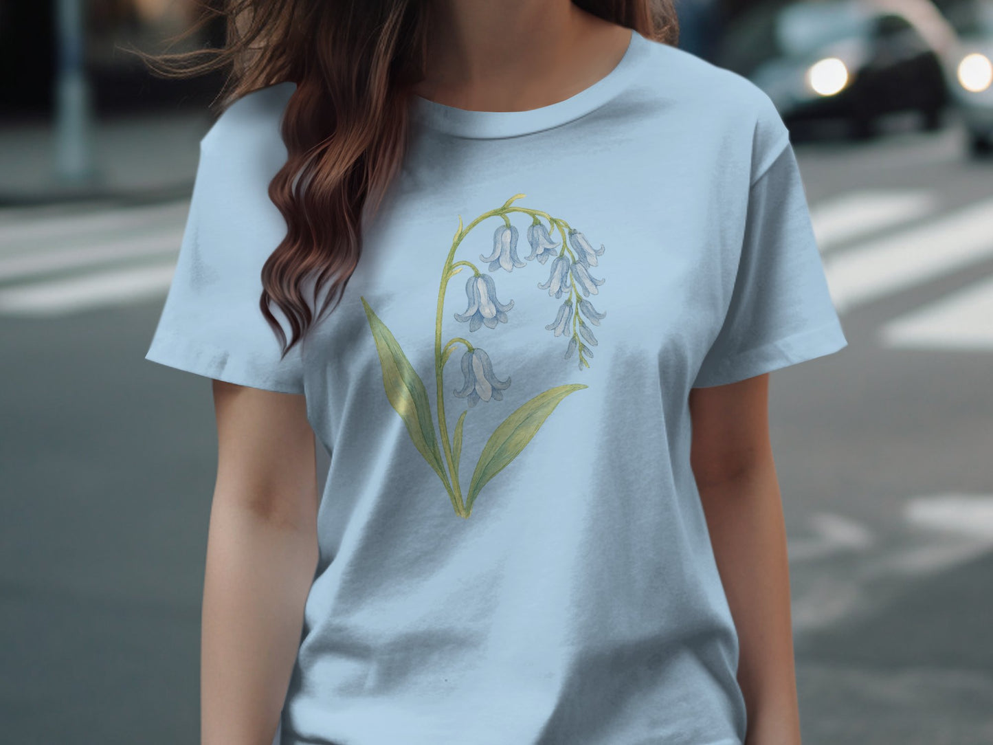 Elegant Bluebell Flower Print Short Sleeve T-Shirt product