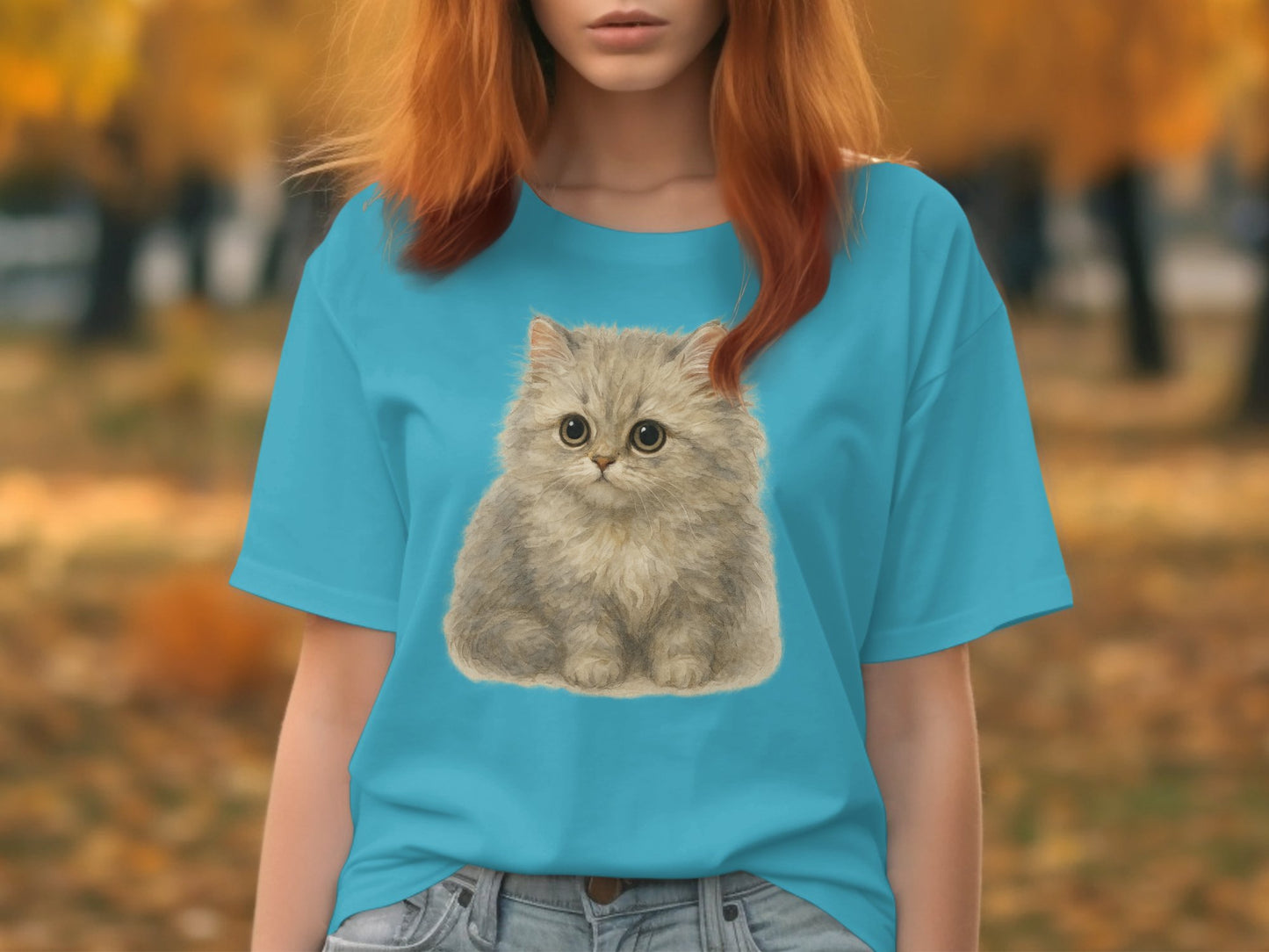 Cute Fluffy Kitten Graphic Blue T-shirt product type