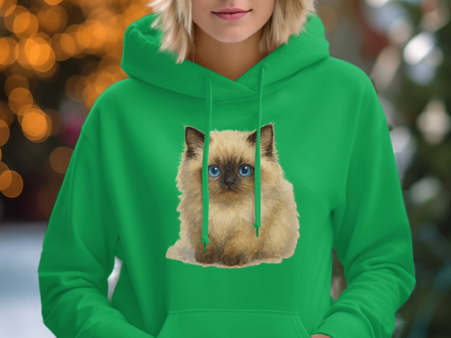 Adorable Furry Kitten Design Green Hoodie product