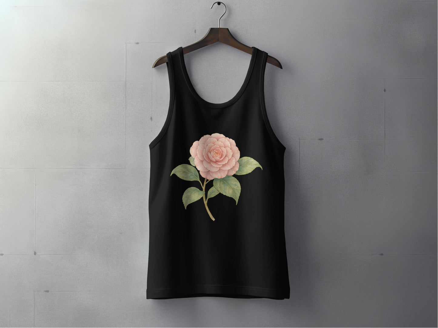 Rose Print Black Tank Top Clothing Product
