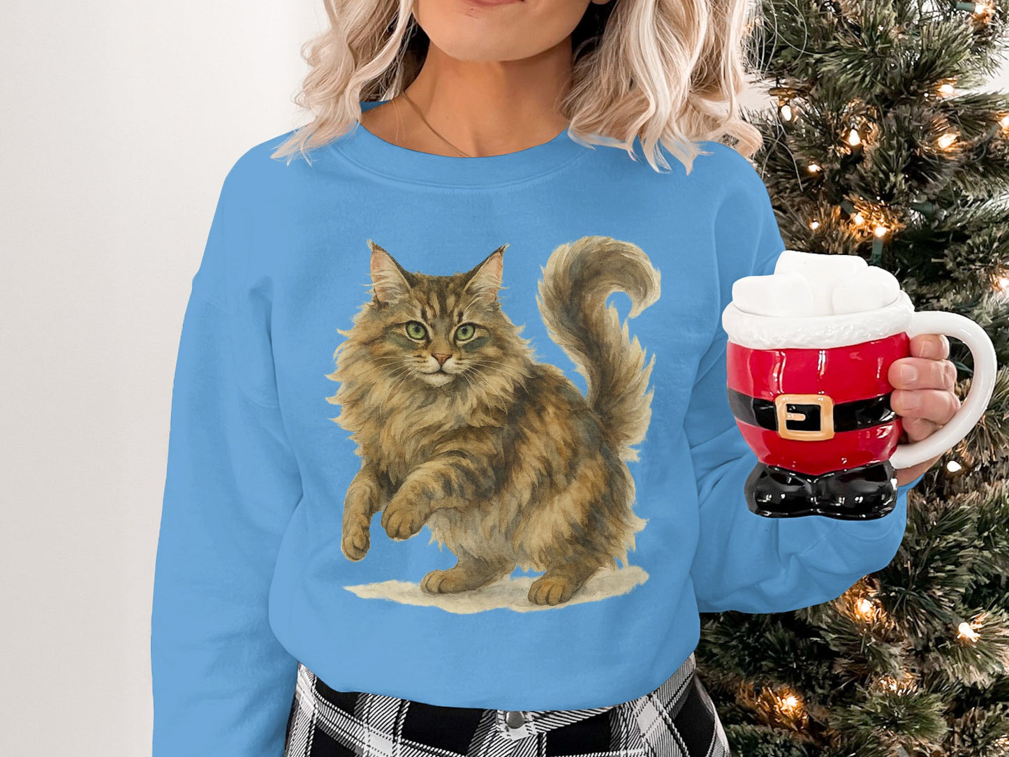 Festive Cat Sweatshirt Holiday Season Apparel product type