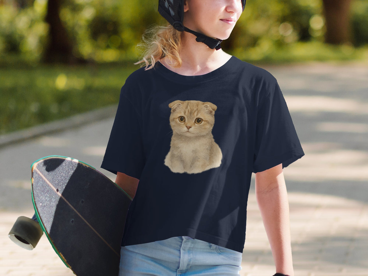 Cute Cat Graphic Casual Skateboard T-shirt product