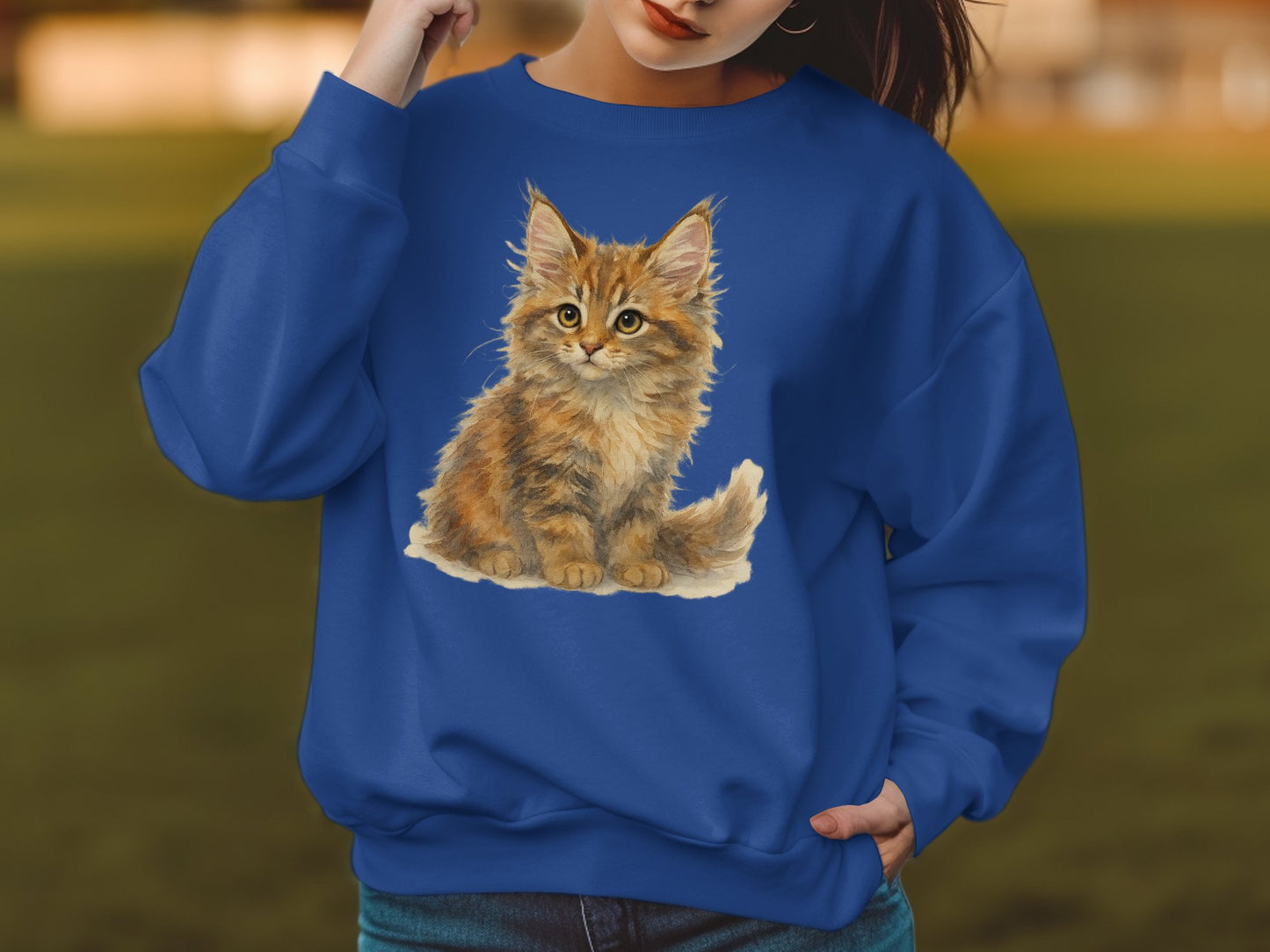 Cute Fluffy Kitten Design Blue Sweatshirt product type