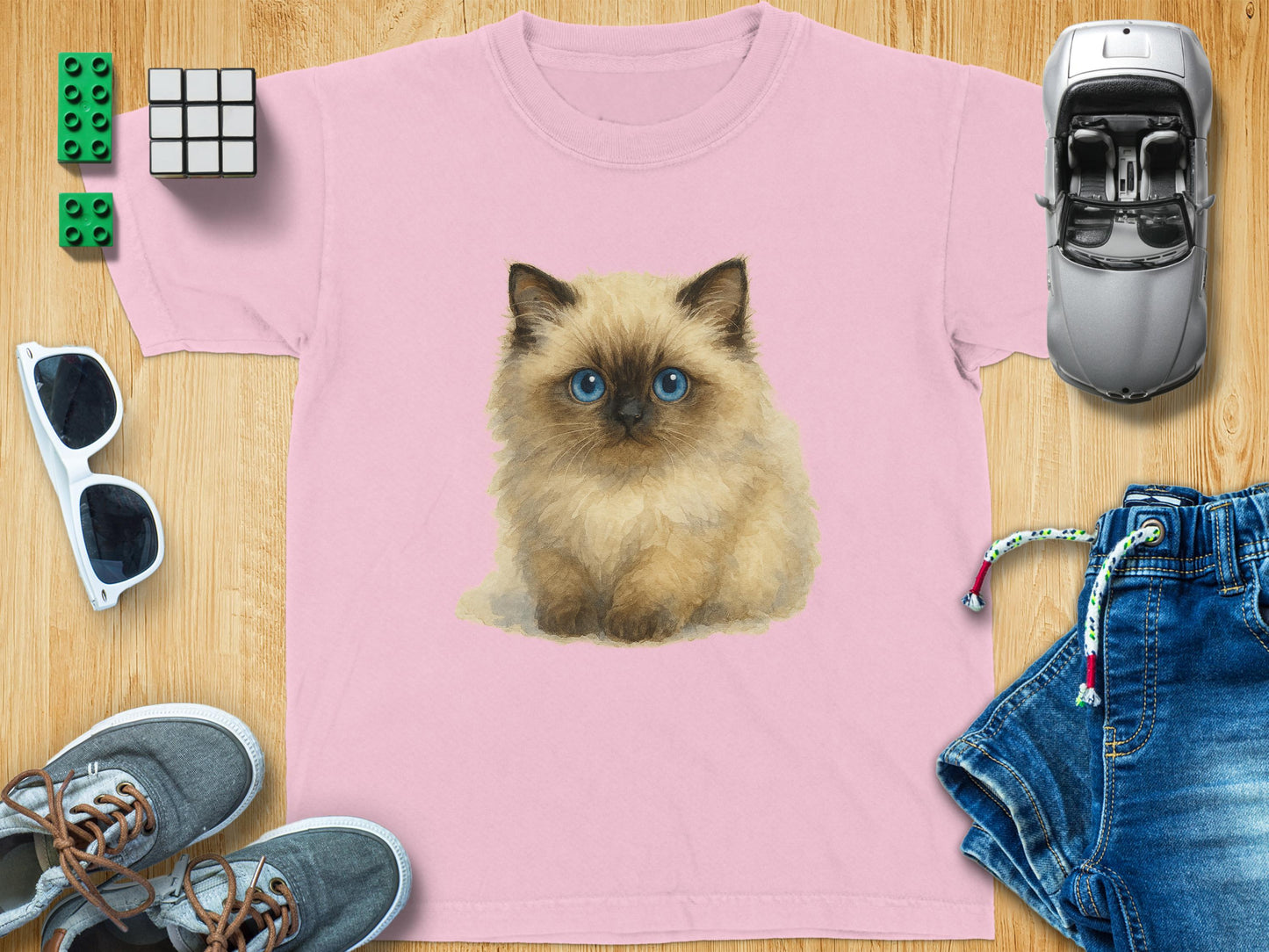 Cute Kitten Print on Pink T-Shirt Product