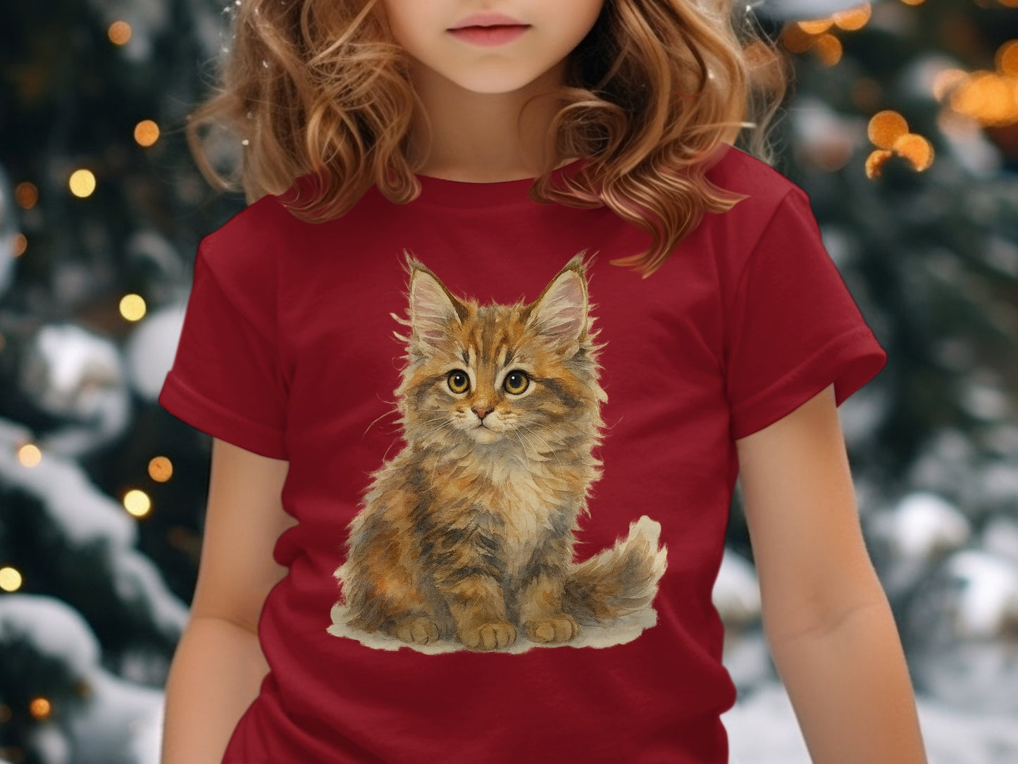 Adorable Kitten Print Red Tshirt for Kids product type