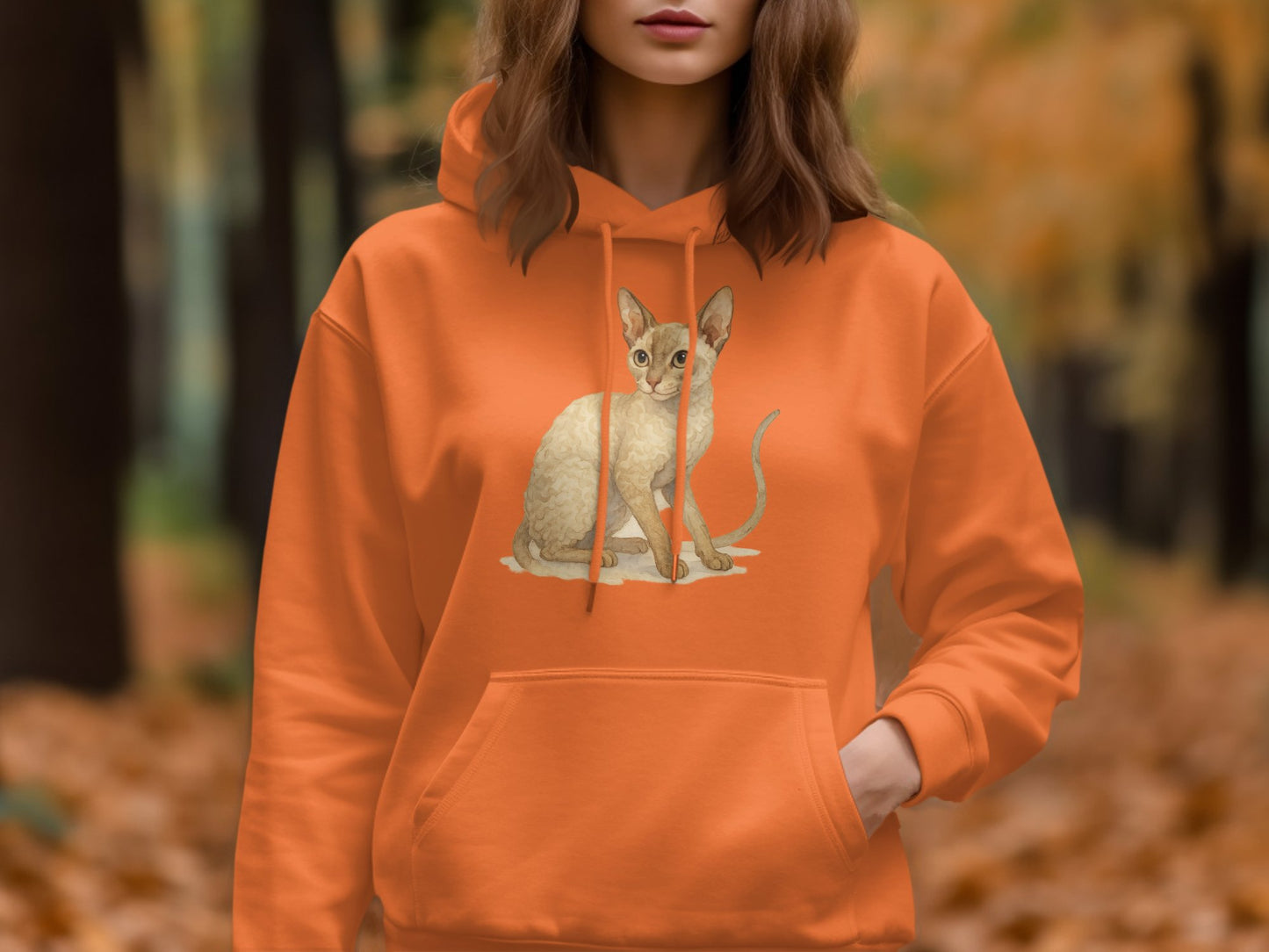 Cozy Orange Hoodie with Cute Cat Graphic product type