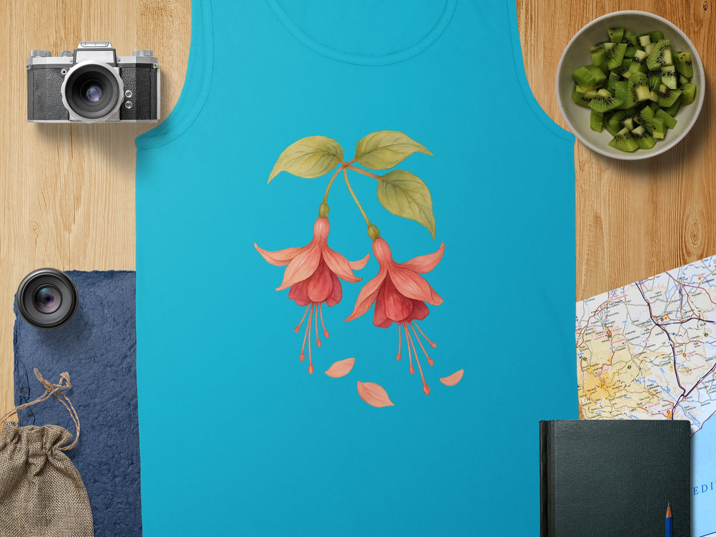 Beautiful Floral Artwork on Blue Tank Top product