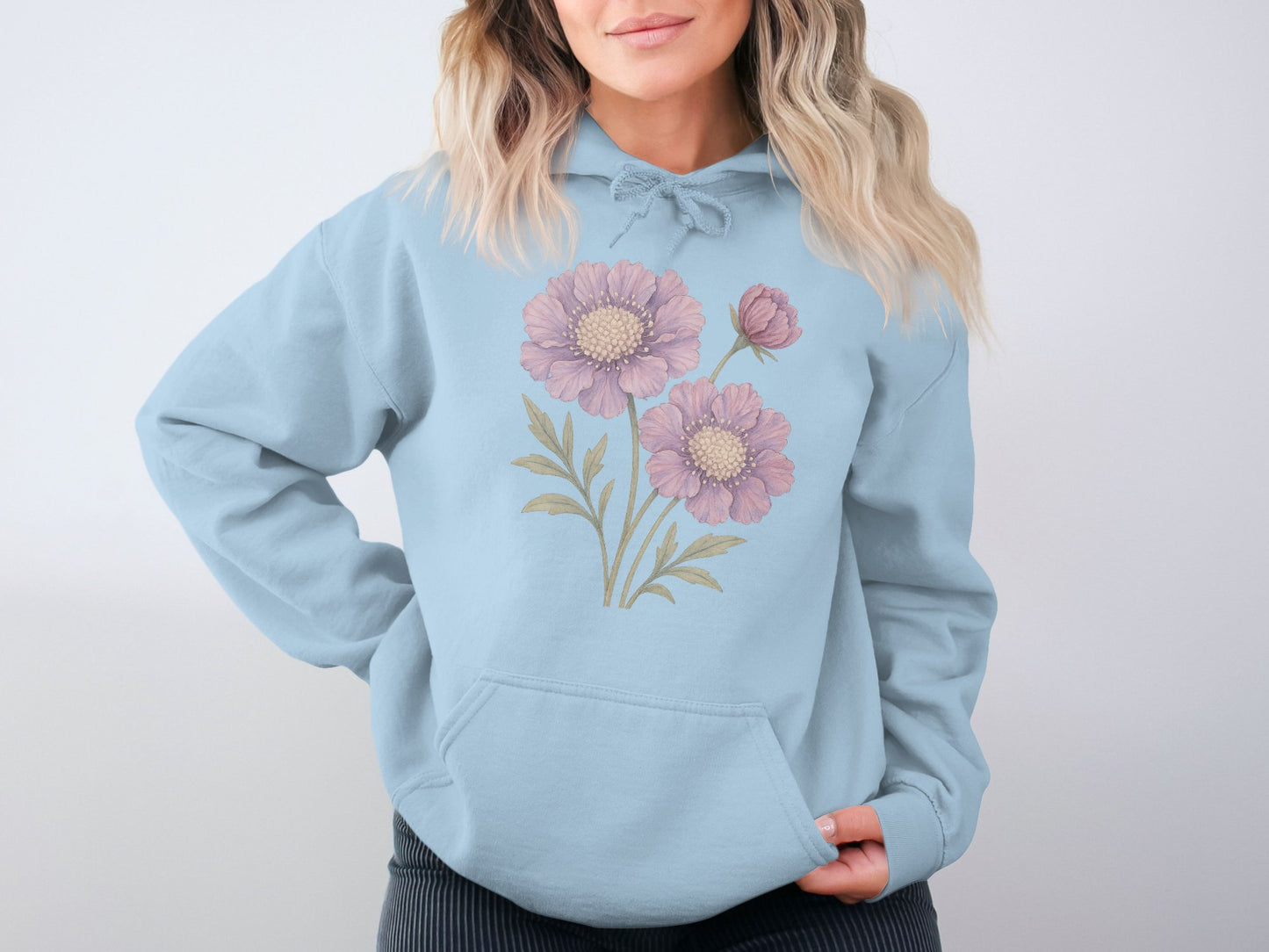 Floral Pastel Blue Hoodie with Stylish Design product