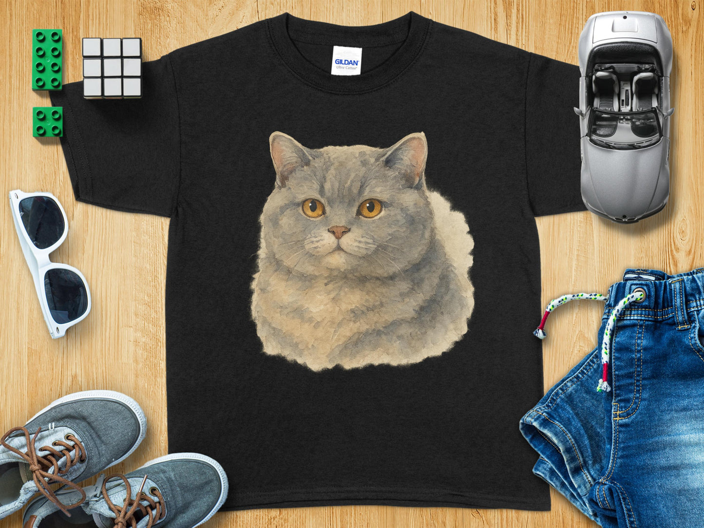 Realistic Cat Portrait Black Unisex T-Shirt product type
