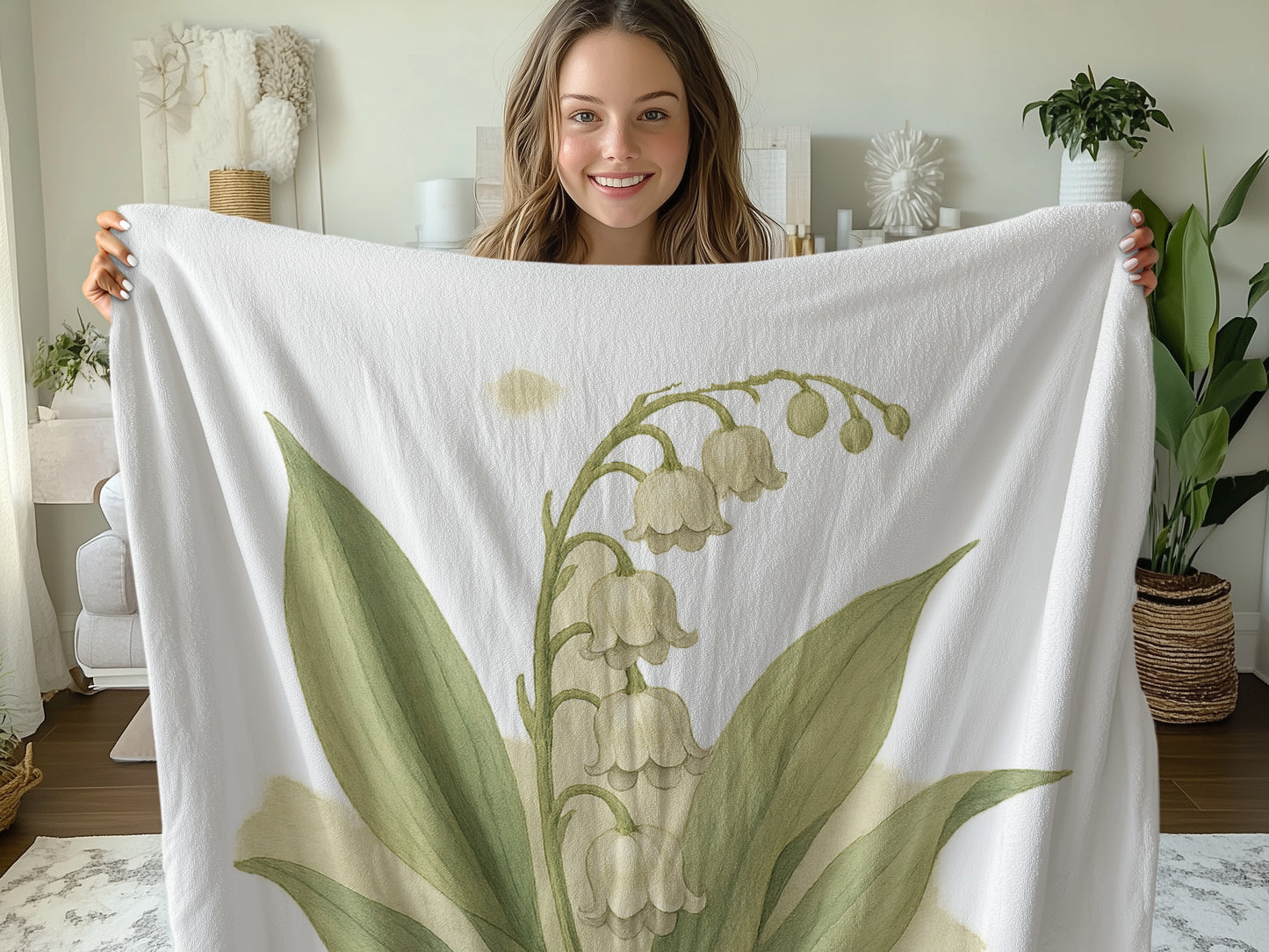 Elegant White Blanket with Lily of the Valley Design product type