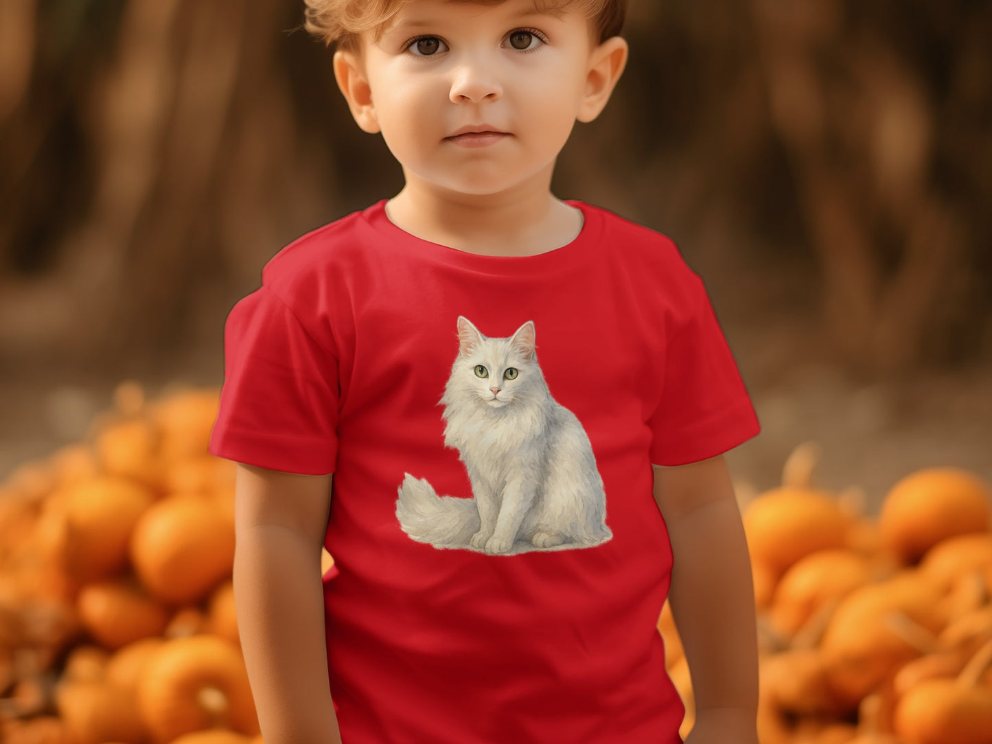 Cute White Cat Print On Red Toddler T-Shirt product