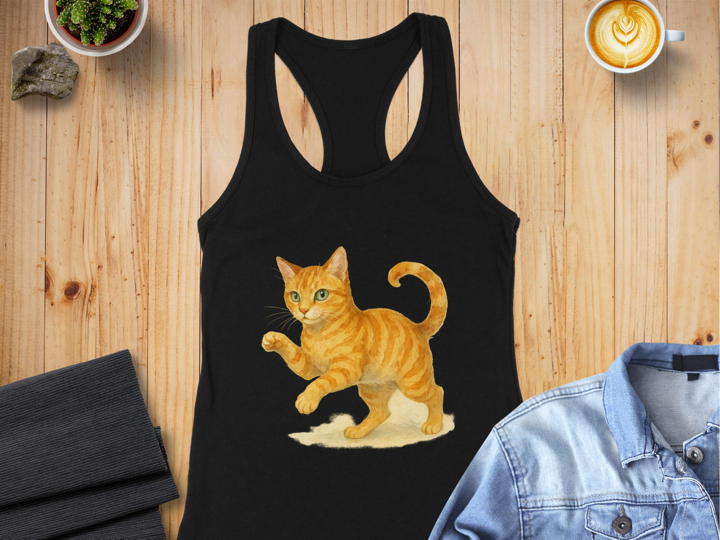 Cute Cat Design on Black Tank Top product type